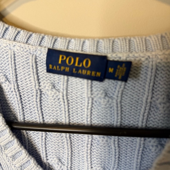 Women’s Poli Ralph Lauren Soft Blue Cable Knit V-neck Sweater M - Picture 3 of 5